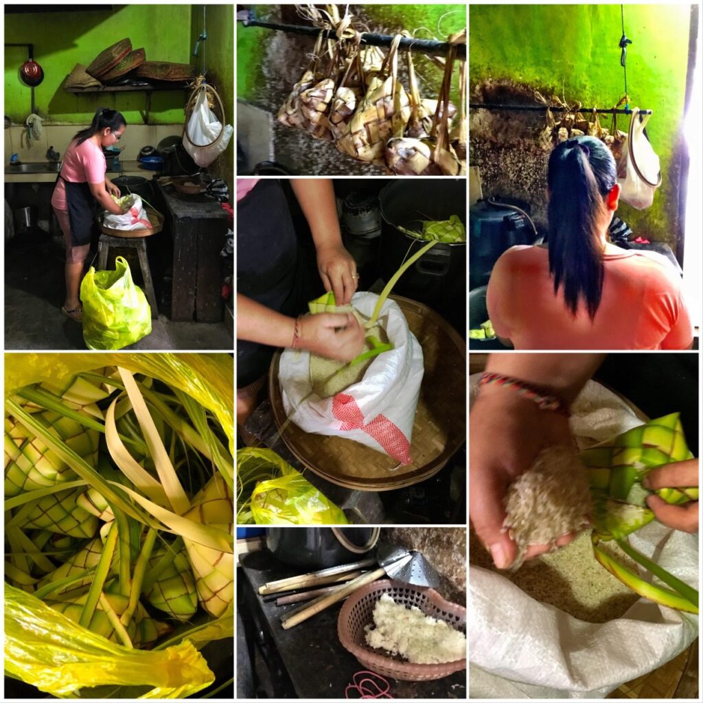 Foto's in de keuken van een restaurant in Ubud waar ze Gadogado maken