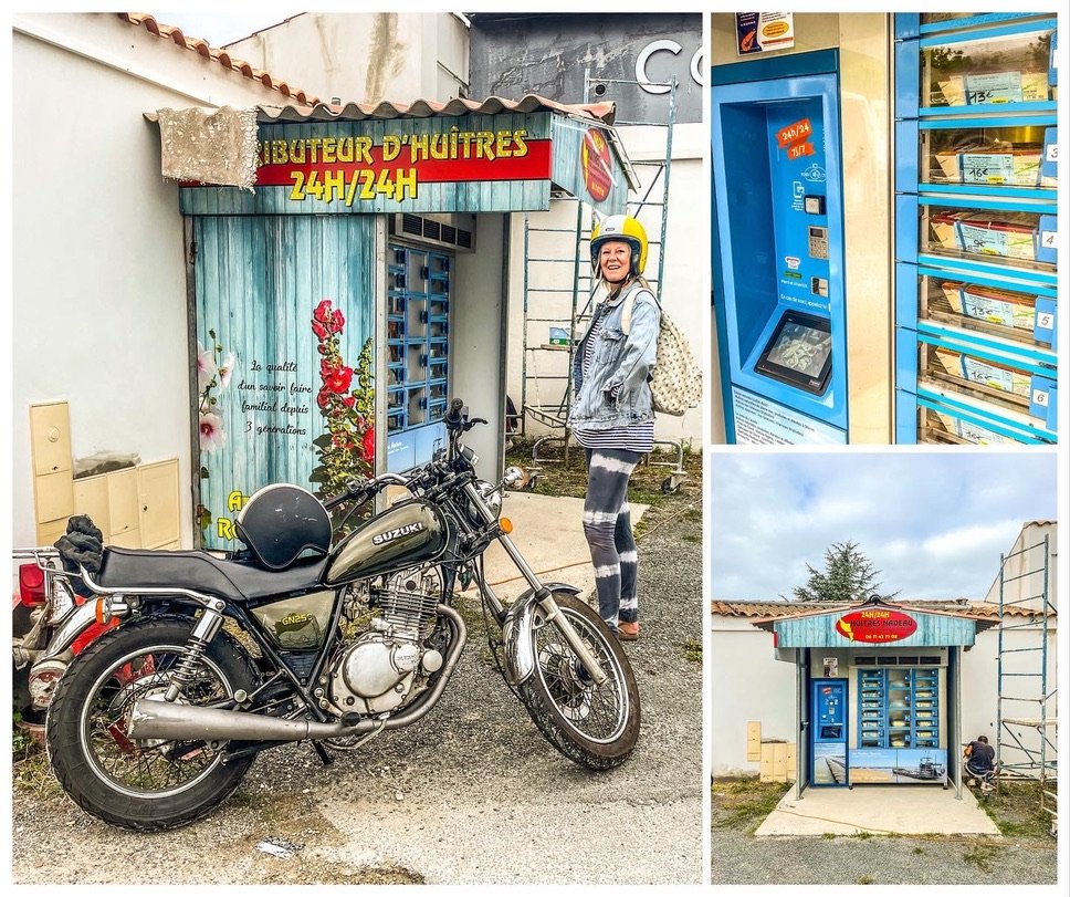 motor en vrouw voor oester snackbar in Frankrijk