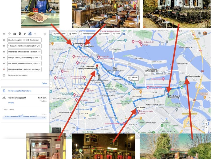 Plattegrond met Typische amsterdamse Fiets route