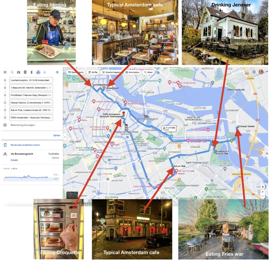 Plattegrond met Typische amsterdamse Fiets route